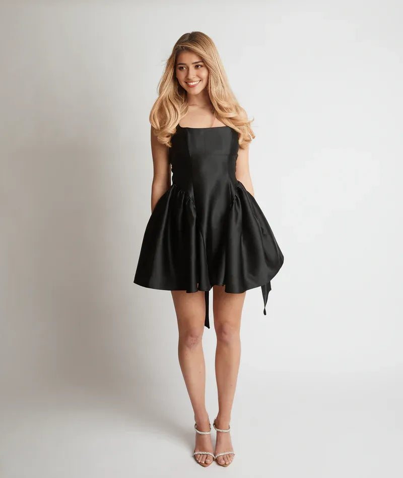 Weitese Dress Charming Satin Bow Back Pleated Dress Mini Dress White A-Line Sleeveless Homecoming Dress