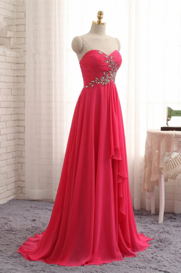 Weitese Dress Chic Strapless Sweetheart Watermelon Party Dresses A-Line Ruffles Crystals Evening Dresses Prom Dress