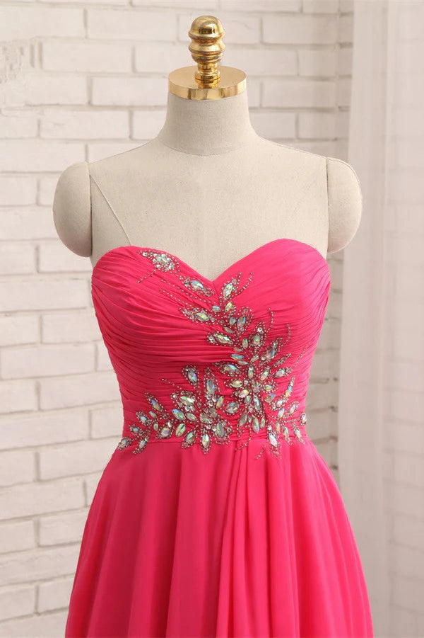 Weitese Dress Chic Strapless Sweetheart Watermelon Party Dresses A-Line Ruffles Crystals Evening Dresses Prom Dress