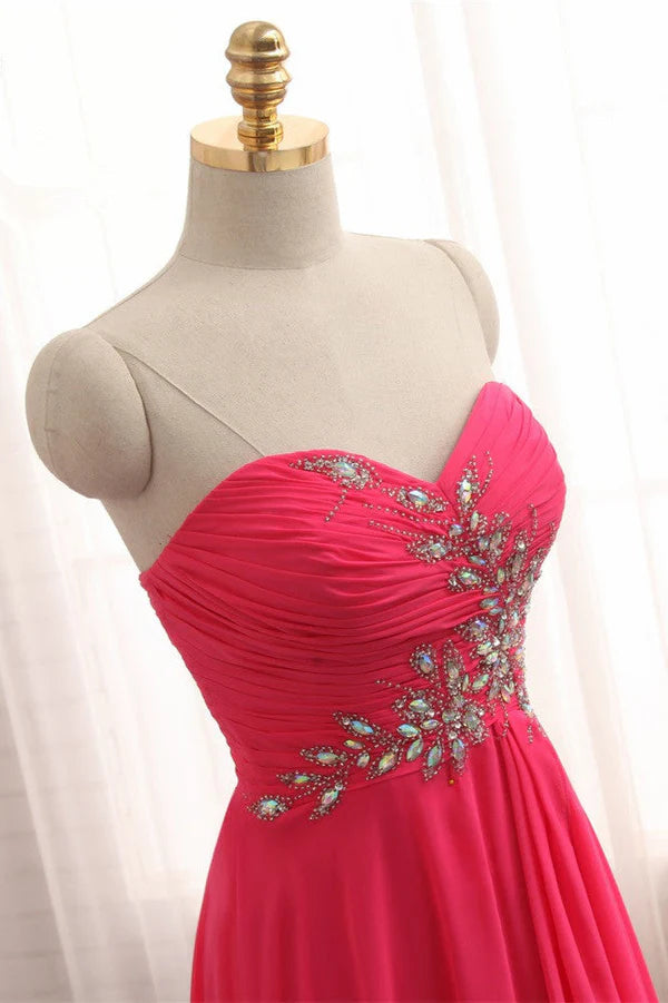 Weitese Dress Chic Strapless Sweetheart Watermelon Party Dresses A-Line Ruffles Crystals Evening Dresses Prom Dress
