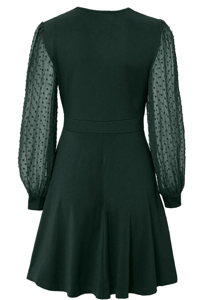 Weitese Dress Dark Green Long Sleeve A-Line Party Cocktail Dress V-Neck Full Coverage Homecoming Dress