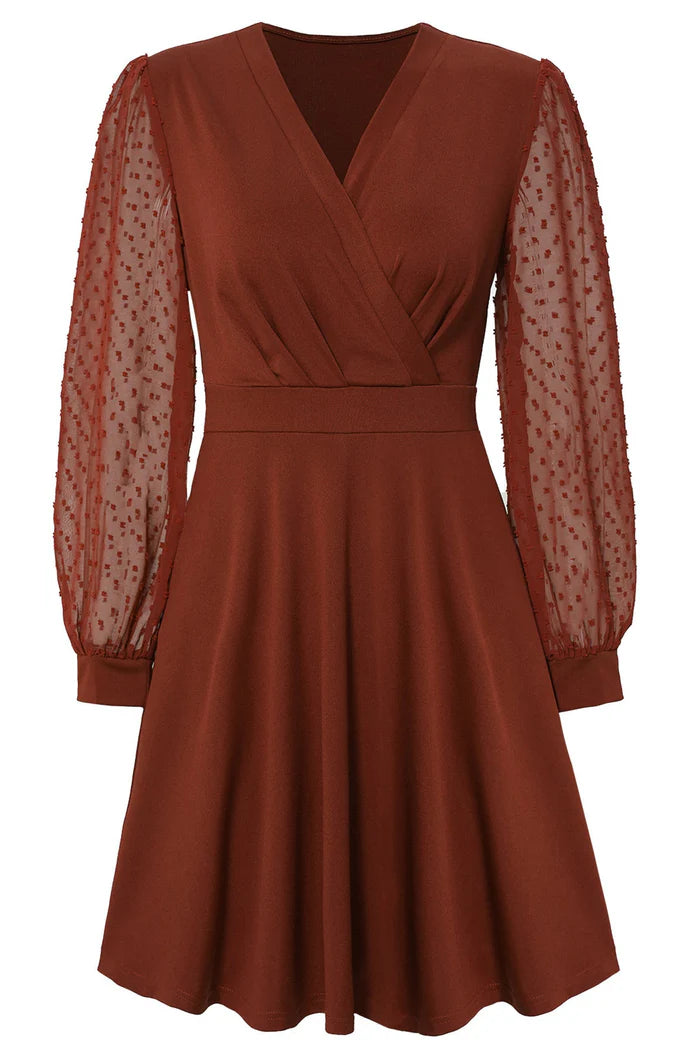 Weitese Dress Dark Green Long Sleeve A-Line Party Cocktail Dress V-Neck Full Coverage Homecoming Dress