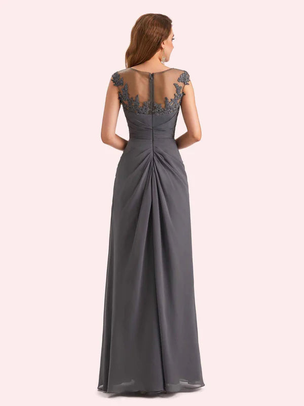 Weitese Dress Elegant A-line Chiffon Side Slit Jewel Long Mother of the Brides Dresses Sleeveless Zipper Up