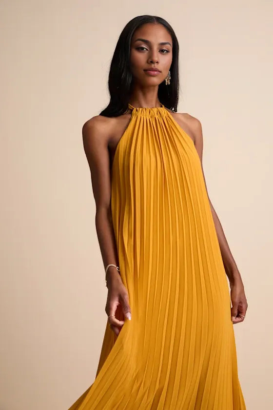 Weitese Dress Elegant Blue Pleated Chiffon Maxi Dress Evening Dress A-line Slit Sleeveless Solid Color Prom Dress