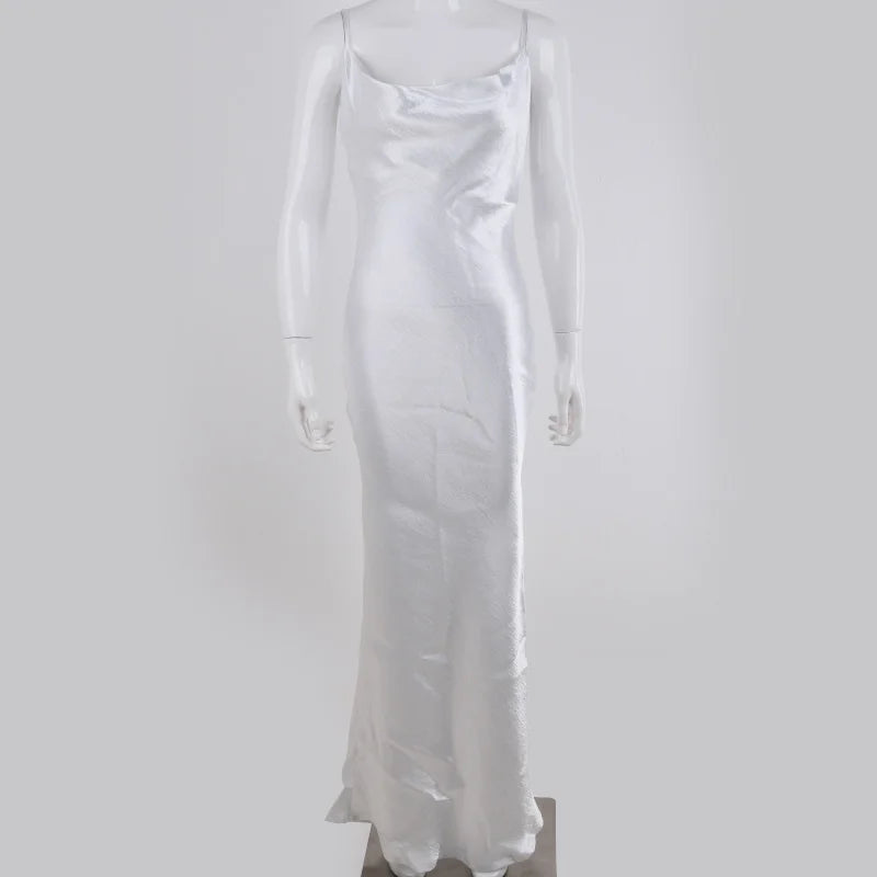 Robe Weitese élégante en satin dos nu, robe longue pour femme, robe d'été à bretelles spaghetti, sans manches, robe de soirée longue de bal