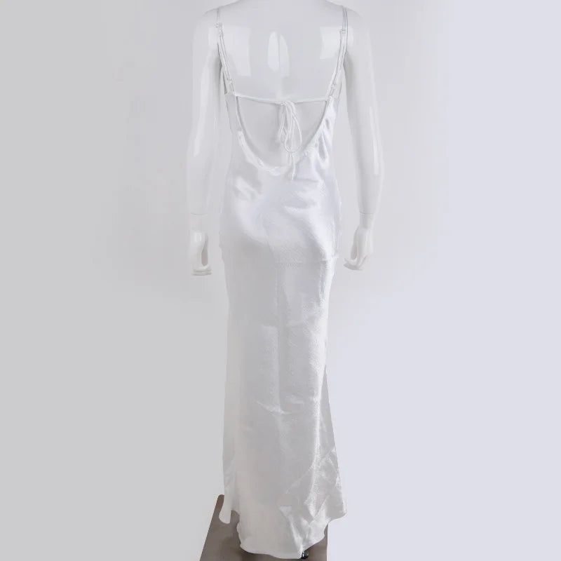 Robe Weitese élégante en satin dos nu, robe longue pour femme, robe d'été à bretelles spaghetti, sans manches, robe de soirée longue de bal