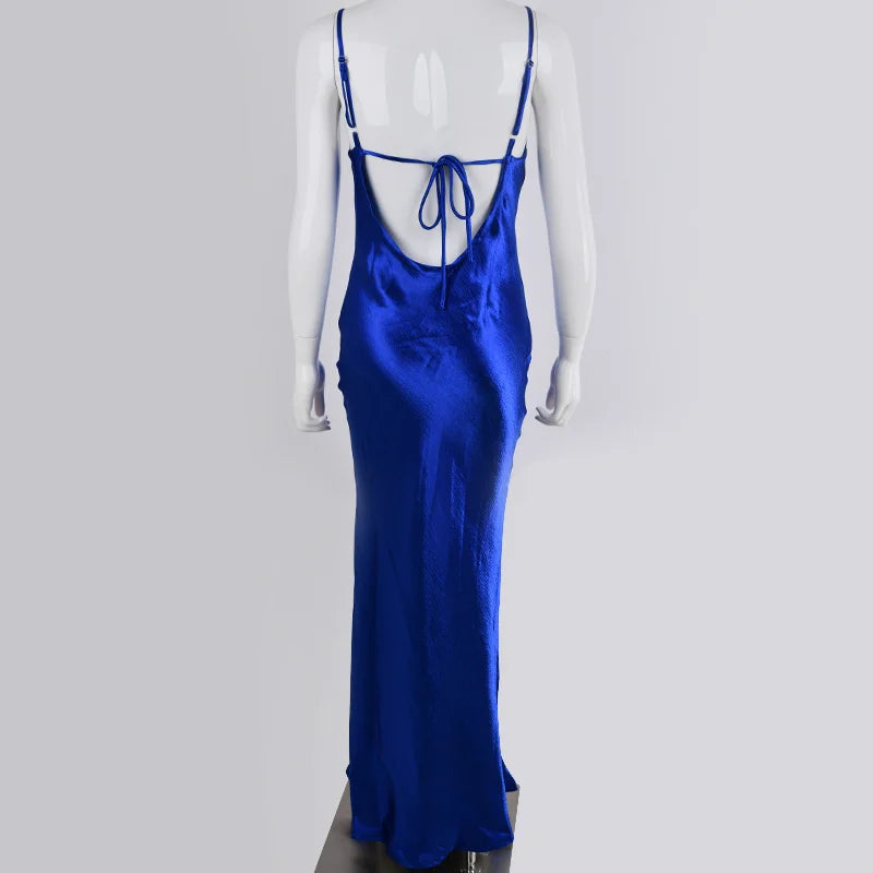 Robe Weitese élégante en satin dos nu, robe longue pour femme, robe d'été à bretelles spaghetti, sans manches, robe de soirée longue de bal