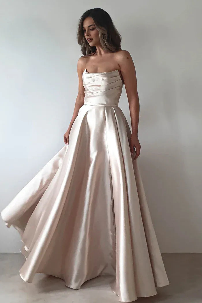 Weitese Dress Elegant Strapless Evening Dress Zipper Up Sleeveless Party Dress Prom Dress With Hight Slit