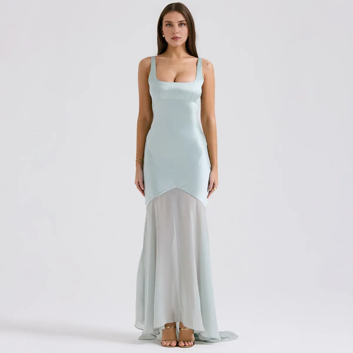 Weitese Dress Elegant Women Spring High Chiffon Splicing Dress Slim Backband Wrapped Hip Forged Face Dress Elegant Floor Evening Dress Prom Dress