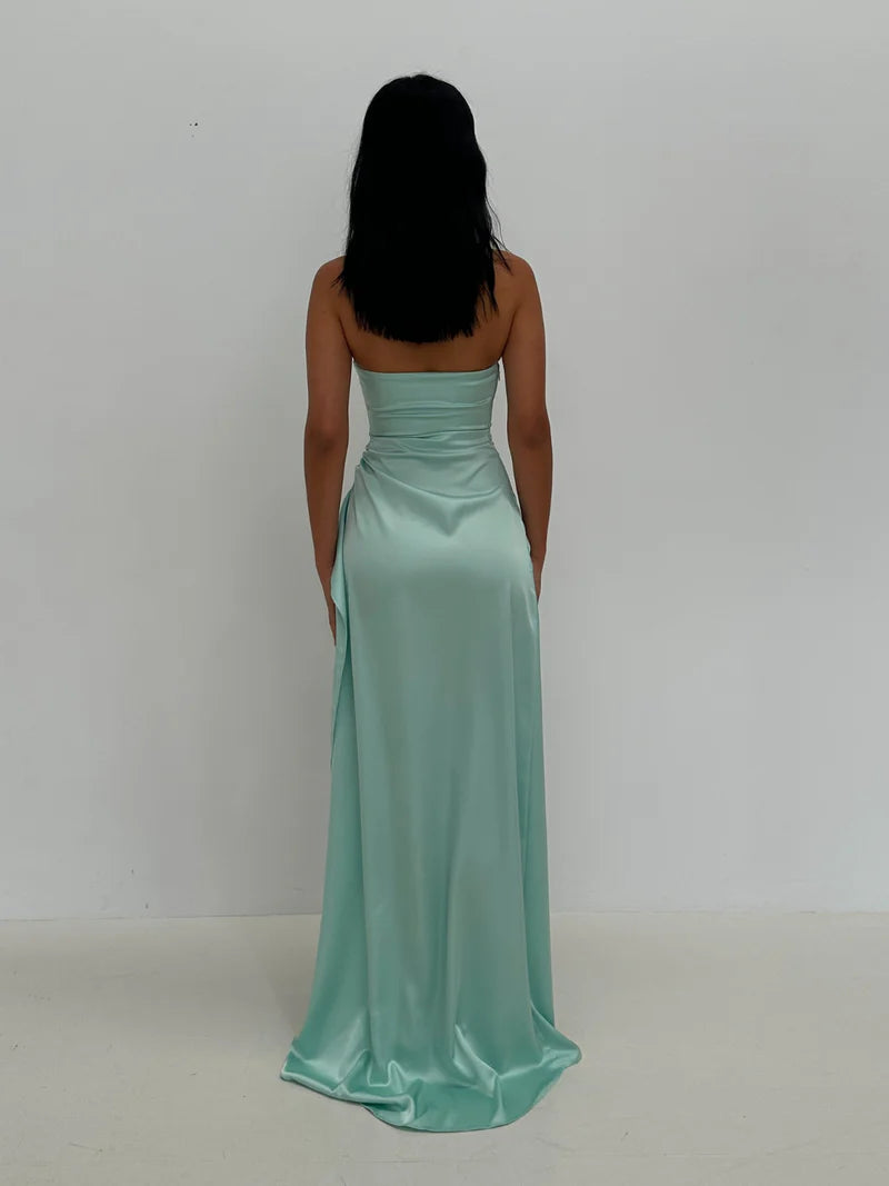 Vestido largo Weitese de moda con escote asimétrico, vestido de fiesta, vestido tubo sin espalda, sin mangas, con cola larga y abertura. 