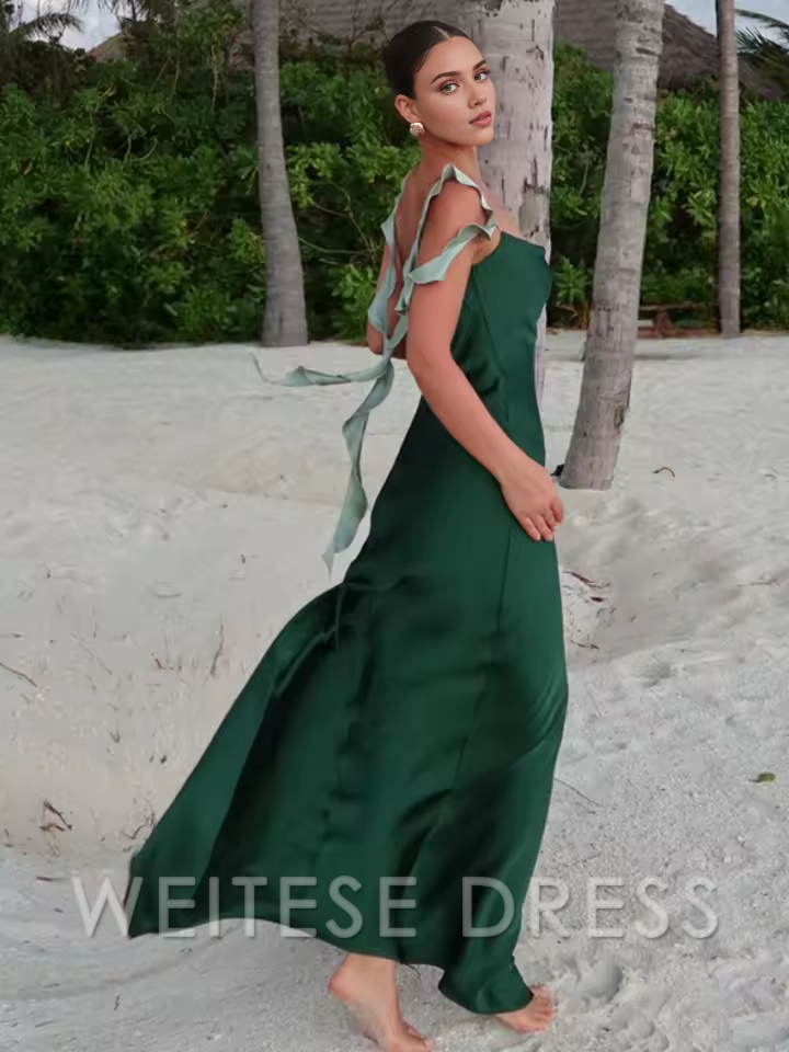 Weitese Dress Fashion Spliced Contrast Ribbon Satin Dress For Women Sexy Backless Sleeveless Side High Split Maxi Robe Lady Chic Party Prom Dress