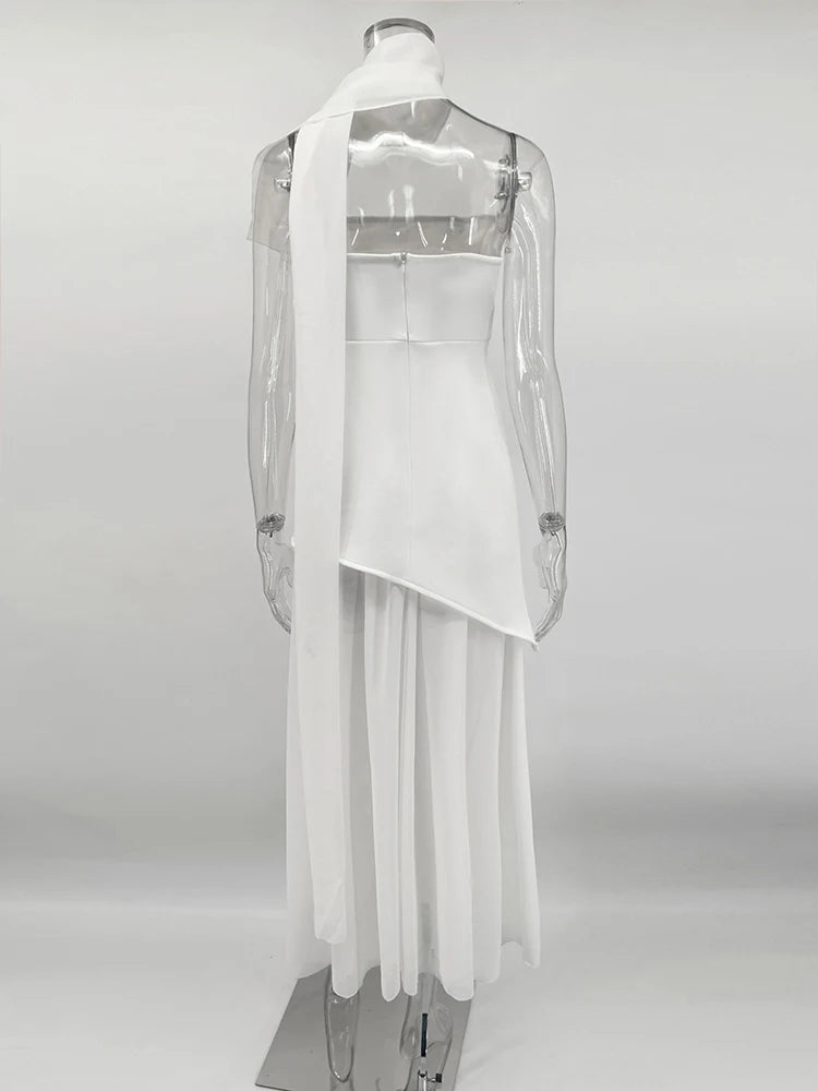 Weitese Dress Fashion Strapless Dress With Ribbon Female Elegant Sleeveless Beach Vacation Long Dress Spring New Women Prom Dress