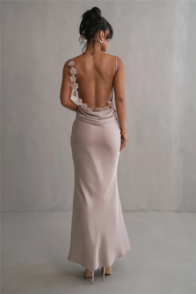 Weitese Dress Floral Draped Open Back Spaghetti Strap Maxi Dress Bridesmaid Dress Party Dress Sleeveless Floor Length Prom Dress