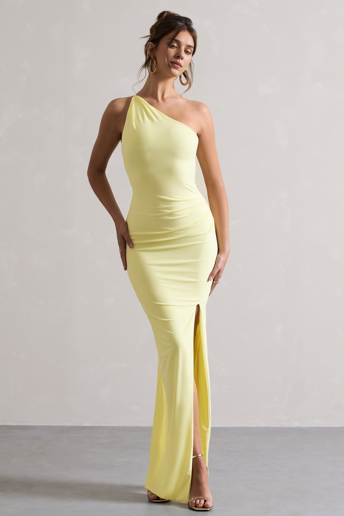 Weitese Dress Lemon One Shoulder Maxi Dress With Open Back Detail Prom Dress Sheath Floor Length Simple Bridesmaid Dress