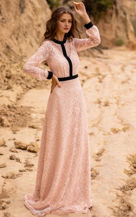 Weitese Dress Long Sleeved A Line Modest Lace Evening Dress Prom Dress Formal Wear Dresses