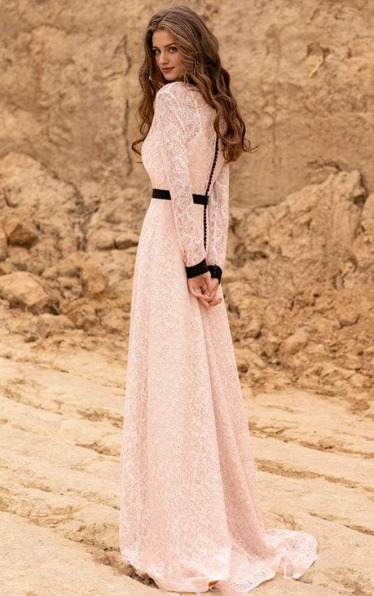 Weitese Dress Long Sleeved A Line Modest Lace Evening Dress Prom Dress Formal Wear Dresses