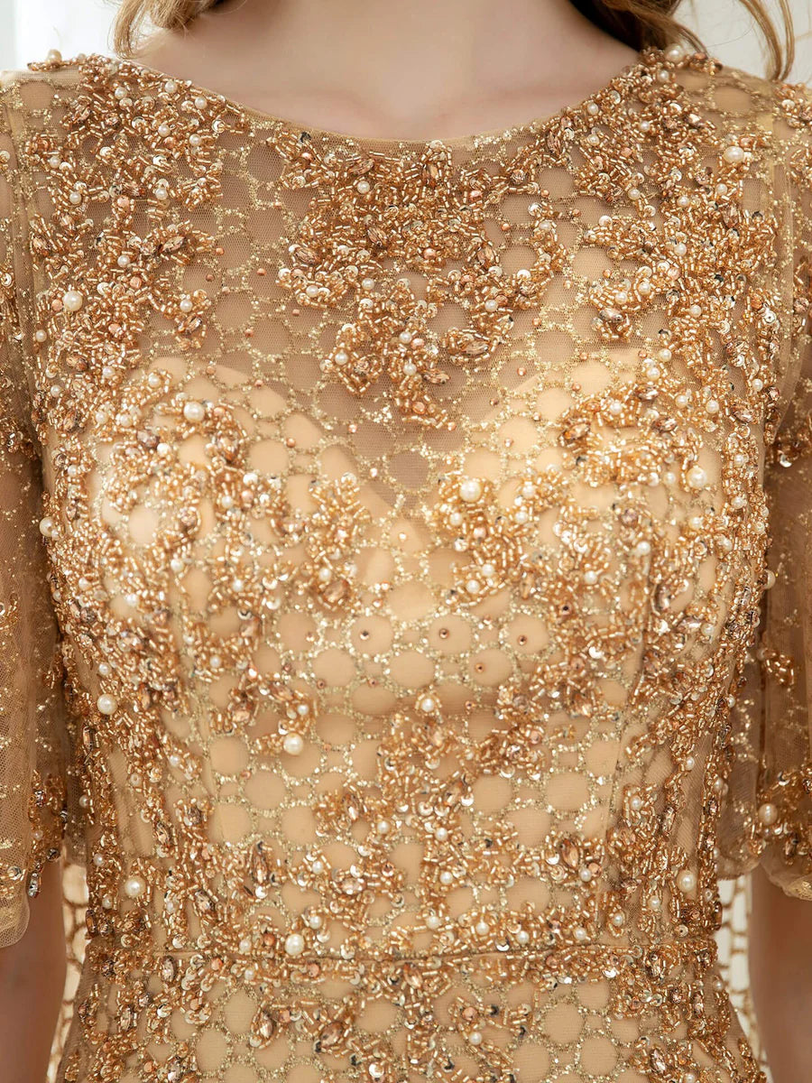 Weitese Dress Mermaid  Trumpet Beaded Luxurious Fashion Formal Evening Dresses Long Sleeve Floor Length Prom Dresses Party Dress