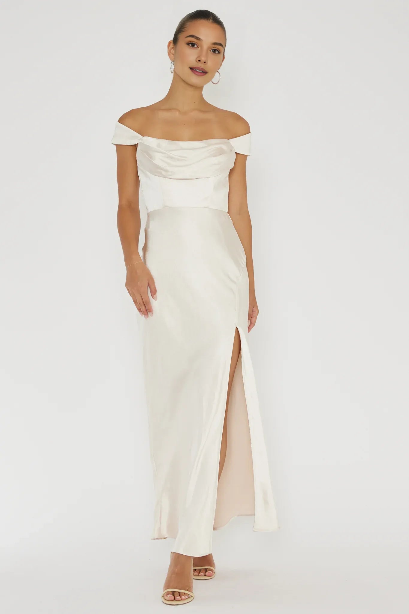 Weitese Dress Off-Shoulder V-Back Dress Sage Sleeveless Party Dress Ankle-Length Sheath/Column Prom Dress