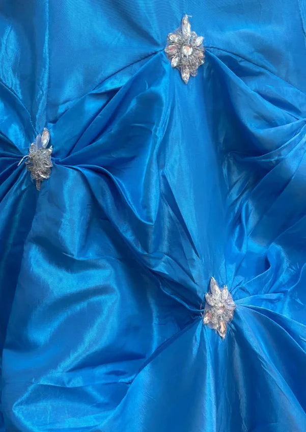 Weitese Dress Princess A Line Sweetheart Neck Beaded Rhinestone Blue Satin Long Prom Dress Evening Dress Party Dress