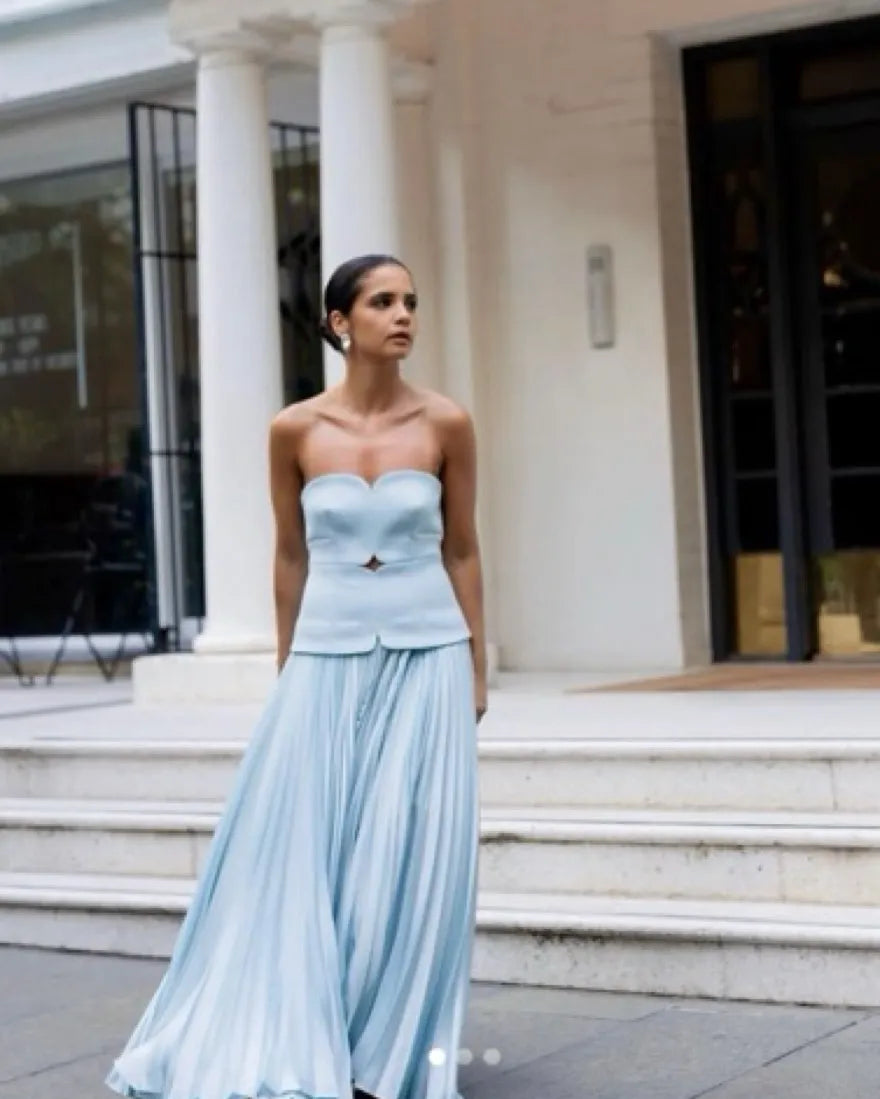 Weitese Dress Prom Dress Stores Light Blue Strapless A-Line Long Prom Dress Wedding Guest Dress Party Dress Formal Women's Dresses