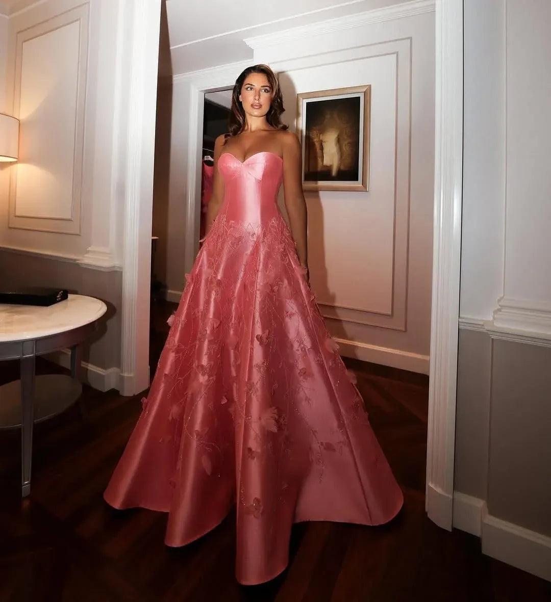 Weitese Dress Prom Dress Stores Pink Sweetheart A-Line Satin Beading Floral Long Prom Dress Birthday Outfits Party Dress Formal Women's Dresses