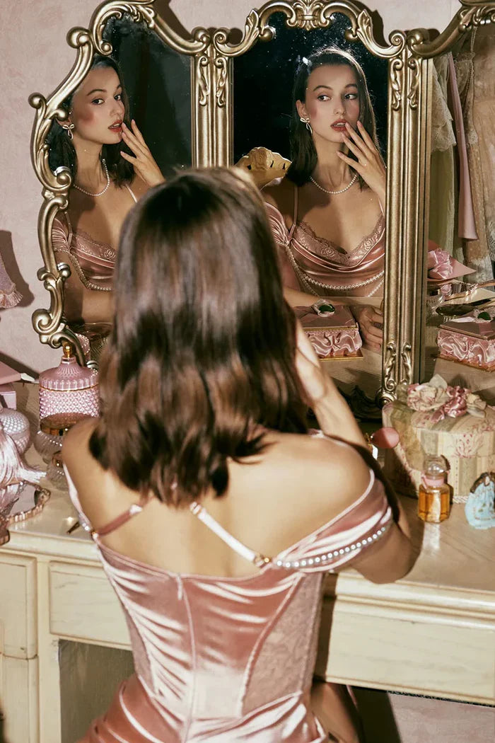 Weitese Dress Retro Style Mermaid Off the Shoulder Pink Maxi Dress Prom Dress Formal Dress With Pleated Evening Dress