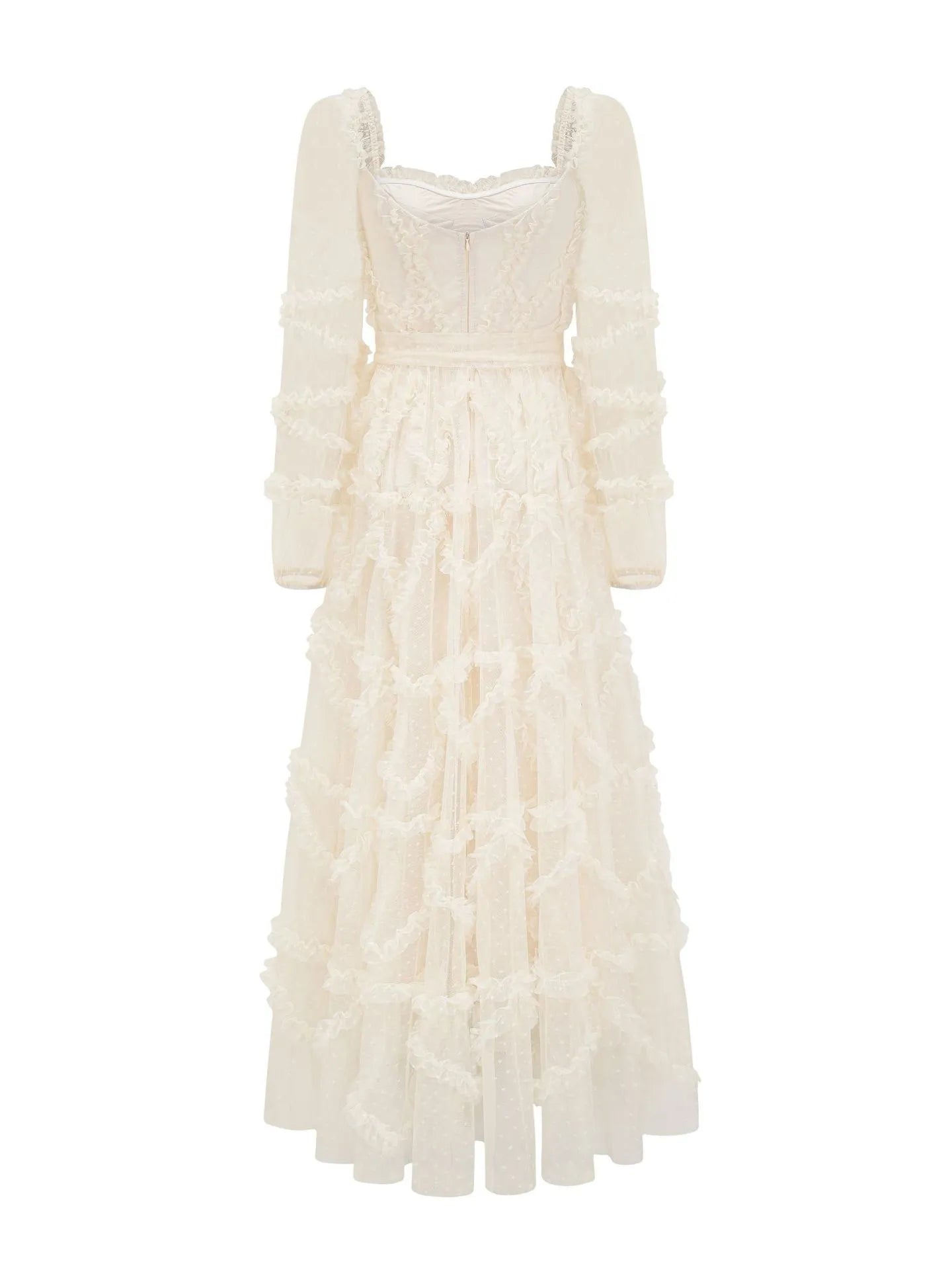 Weitese Dress Ruffles Dress Illusion Sleeves Fashion Polka Dot Layered Square Neck Party Prom Dresses