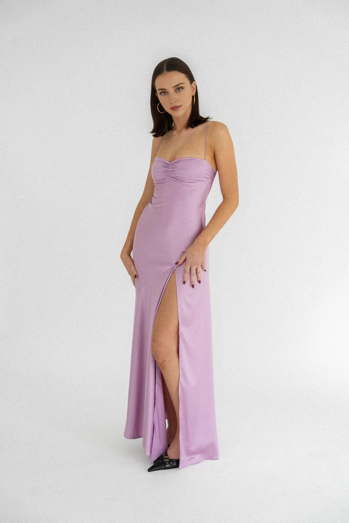 Weitese Dress Sexy Mermaid Spaghetti Straps Floor Length Lilac Slit Long Prom Dress