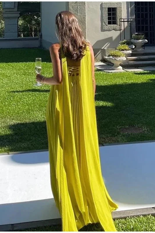 Weitese Dress Sheer Strapless Pleated Maxi Dress Party Dress Off-the-Shoulder Floor Length Prom Dress