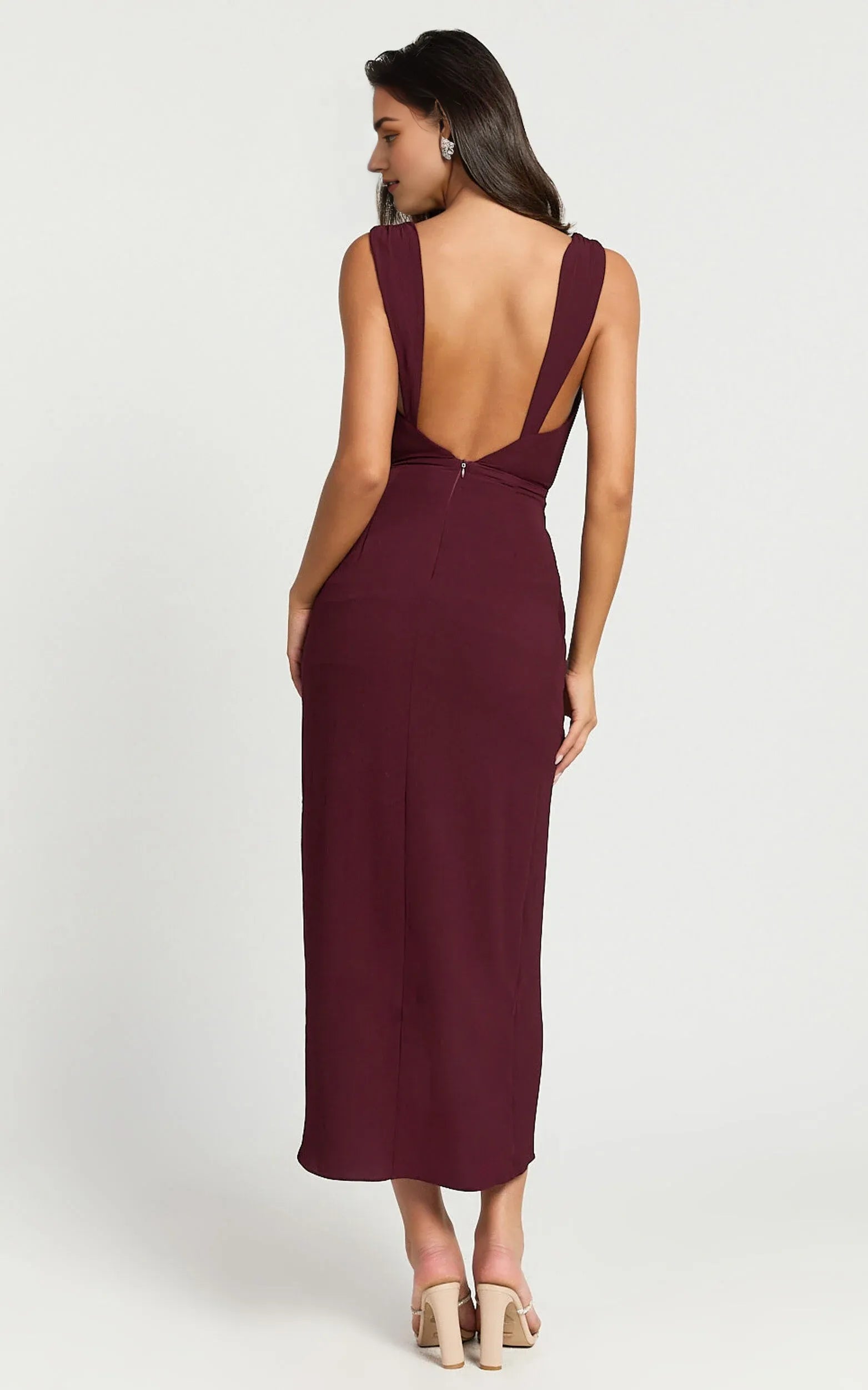 Weitese Dress Simple Cowl Neck Draped Midi Cocktail Dresses Wine Sheath Solid Color Regular Straps Prom Dress