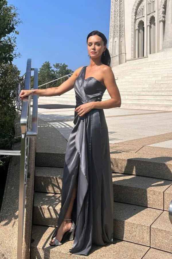 Weitese Dress Soft One-shoulder Sleeveless Mermaid Satin Long Prom Dresses Party Dress