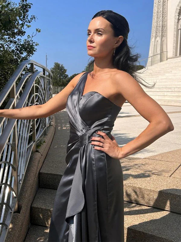 Weitese Dress Soft One-shoulder Sleeveless Mermaid Satin Long Prom Dresses Party Dress