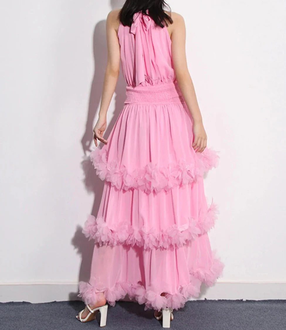 Vestido Weitese de patchwork liso con cordones y cintura alta, largo, elegante, sin mangas, corte A, para fiesta y graduación. 