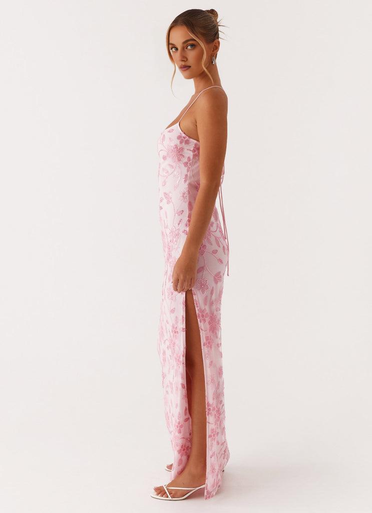 Weitese Dress Spaghetti Straps Maxi Dress Sheath Sleeveless Blue Sequins/Beading Backless Lace Up Prom Dress With Side Slit