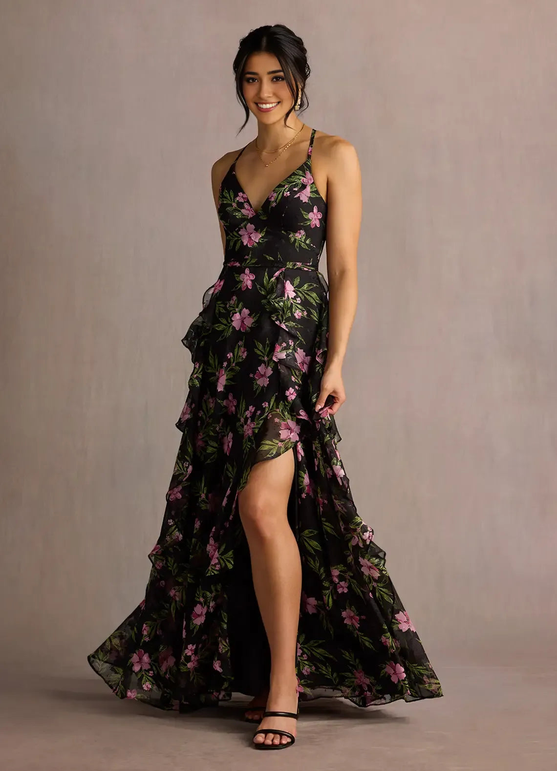 Robe Weitese à bretelles spaghetti et col en V, robe longue élégante, robe de bal sans manches, dos nu, imprimé floral, robe de soirée trapèze 