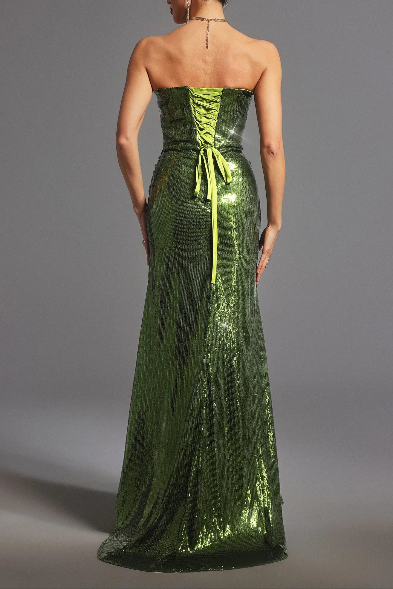 Weitese Dress Sweetheart Strapless Sleeveless Lacing Sheath Mermaid Sequin Maxi Prom Dress