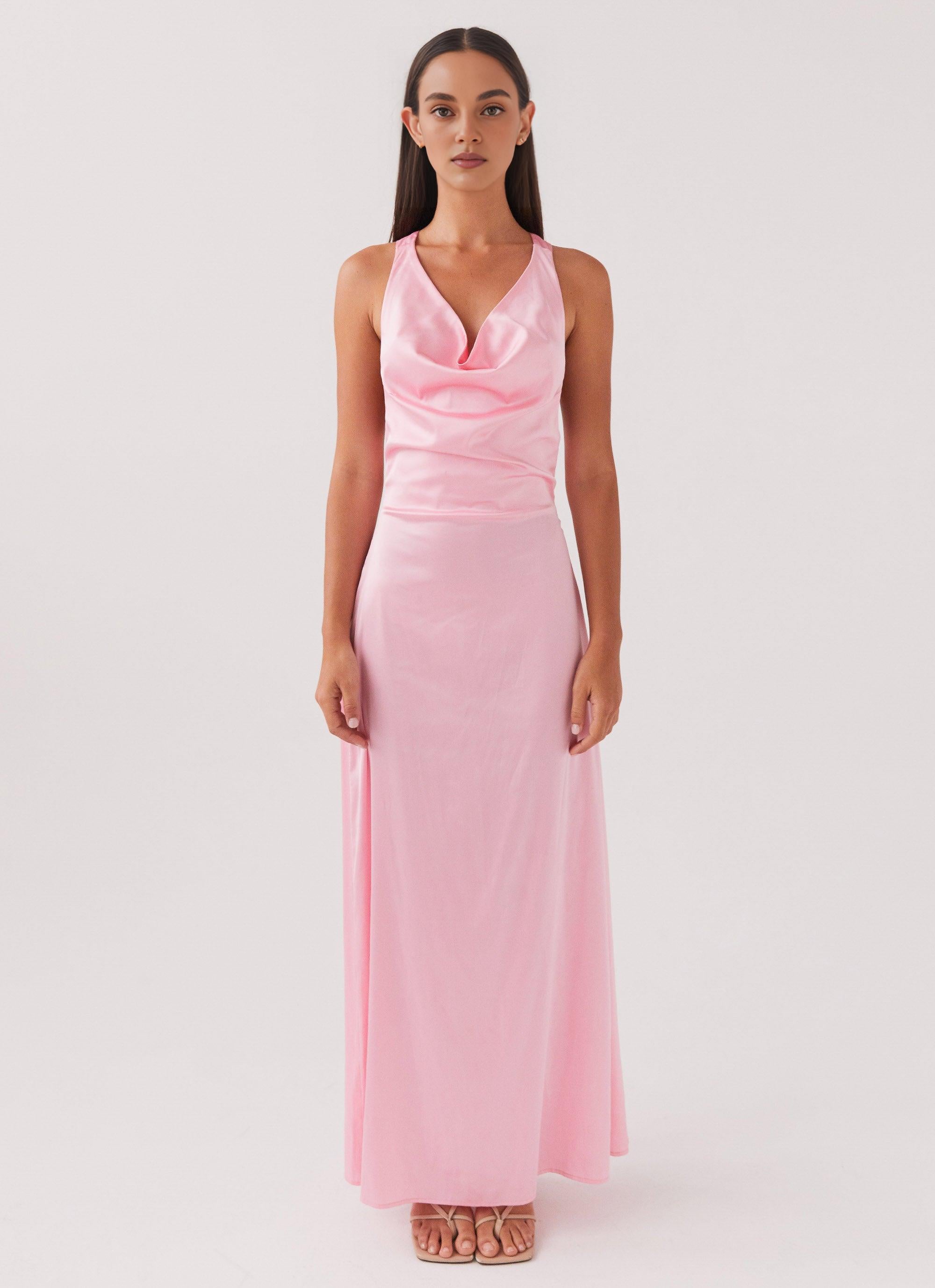 Robe longue Weitese à col en V, fourreau, sans manches, en satin rose, dos nu, robe de bal 