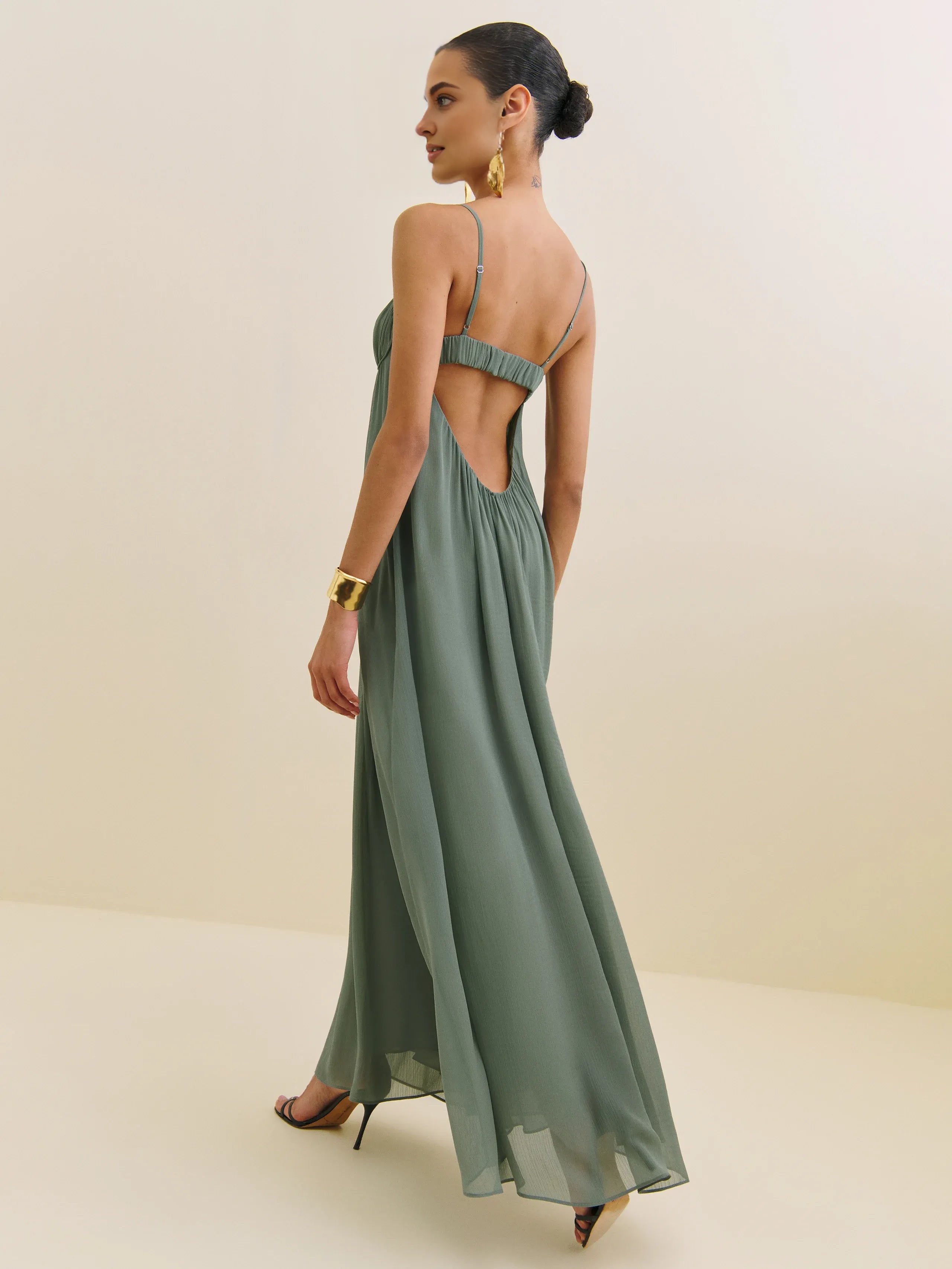 Weitese Dress Vintage Spaghetti Straps Sleeveless Mermaid Prom Dress Maxi Dress Backless A-Line Evening Dress