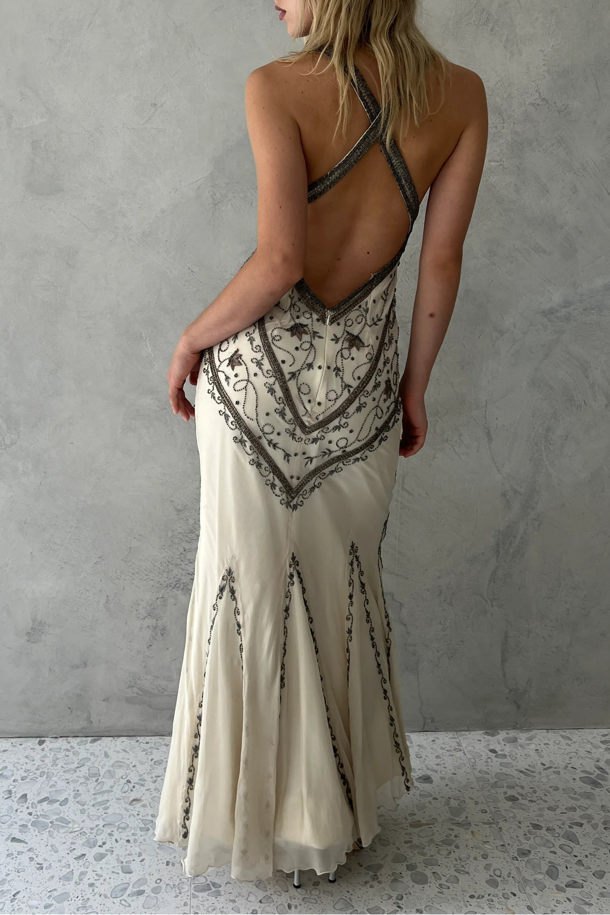 Weitese Formal Wear Dresses Vintage V Neck Corss Back Beading Mermaid Long Party Dress Prom Dresses Shops Formal Women's Dresses