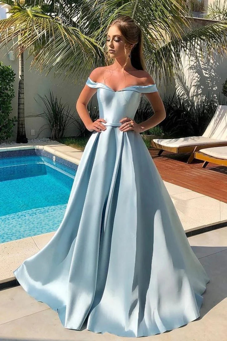Weitese Formal Women's Dresses Satin Long Prom Dresses Off the Shoulder Evening Dresses Prom Dresses Stores