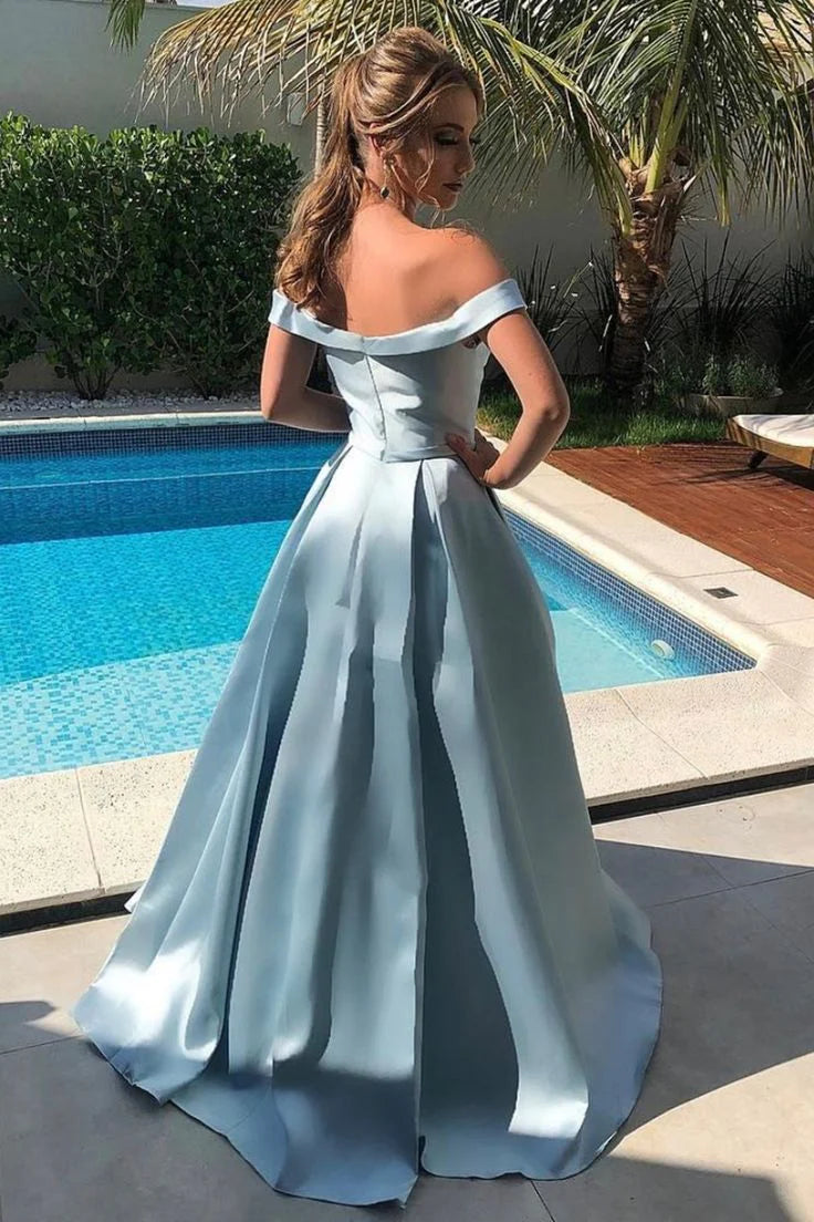 Weitese Formal Women's Dresses Satin Long Prom Dresses Off the Shoulder Evening Dresses Prom Dresses Stores