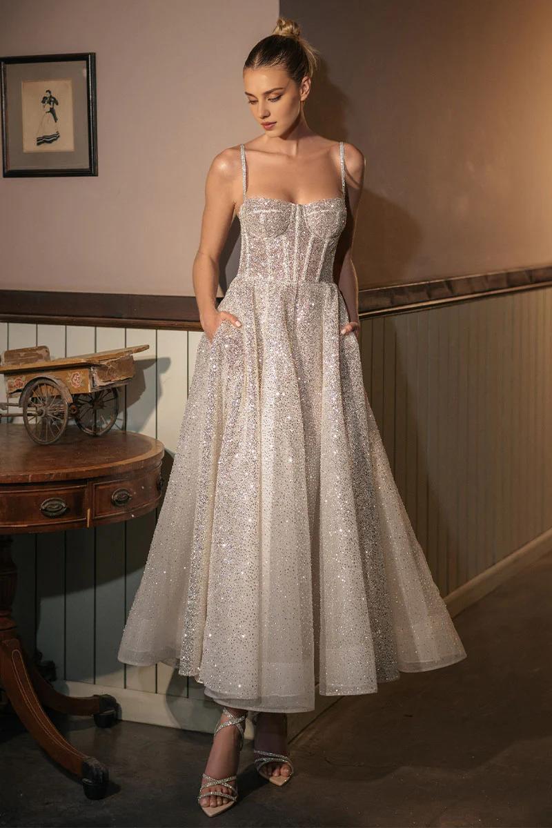 Weitese Prom Shop Dresses Dazzling Glitter Spaghetti Straps Sleeveless Prom Dress Formal Women's Dresses