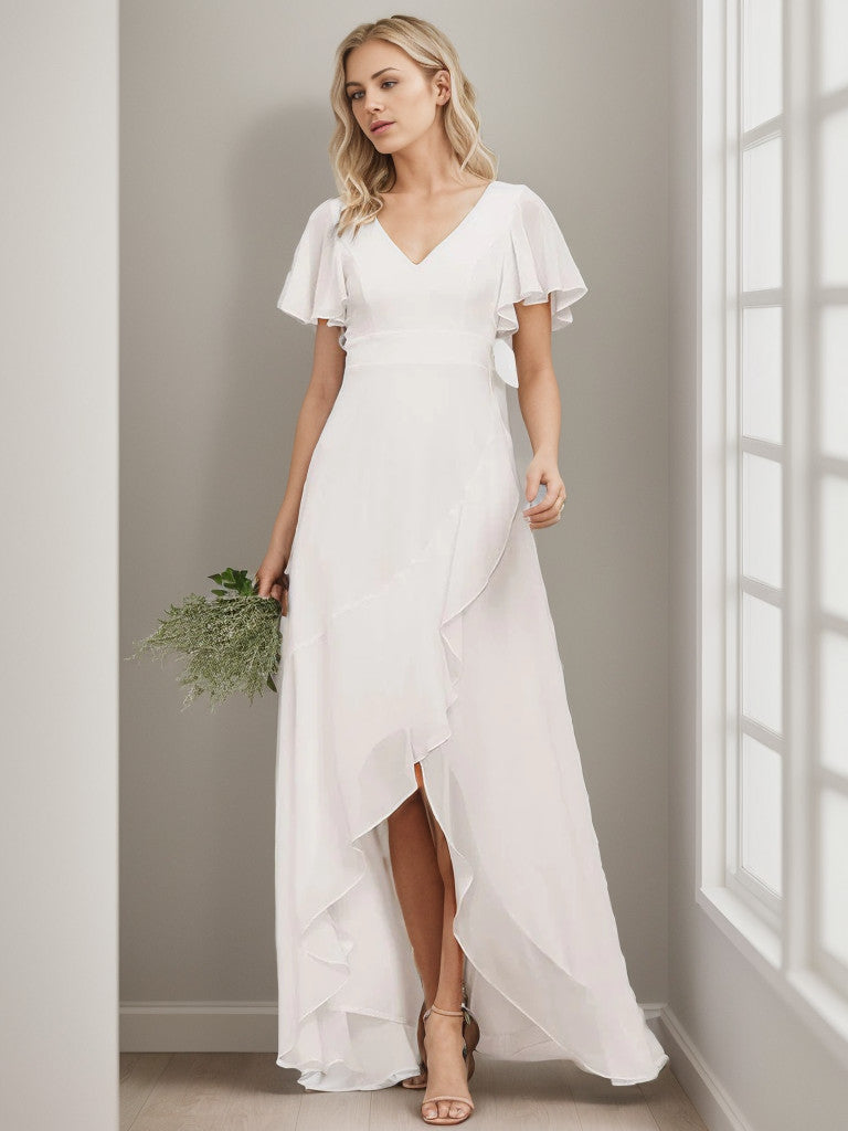 Charmante robe de demoiselle d'honneur en mousseline de soie Weitese avec ourlet en feuille de lotus