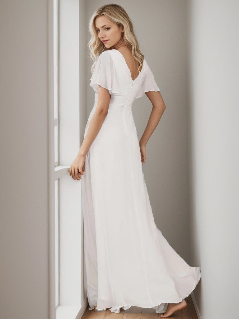 Charmante robe de demoiselle d'honneur en mousseline de soie Weitese avec ourlet en feuille de lotus