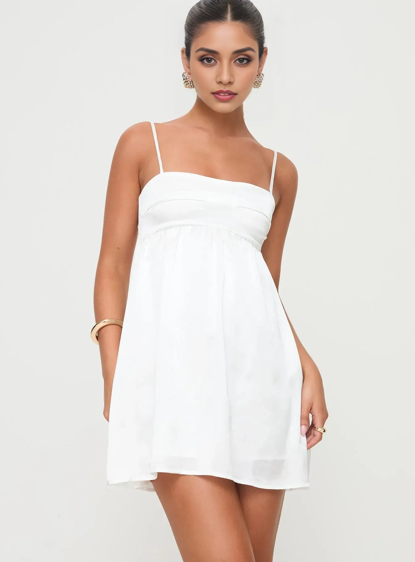 White Spaghetti Strap Babydoll Short-Mini Petite Size Black Homecoming Dresses