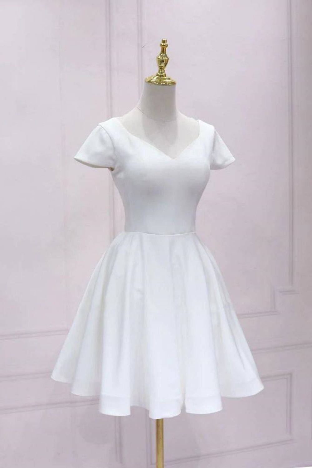 Weitese White A Line Cap Sleeves Homecoming Dress