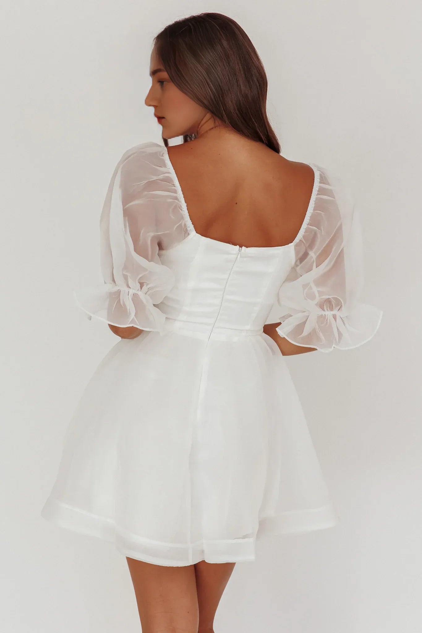 Weitese Dress Chic Pale Pink Organza Mini Dress Sweetheart Neck Puff Sleeves With Ruffle Cuffs And Cinched Waist Homecoming Dress