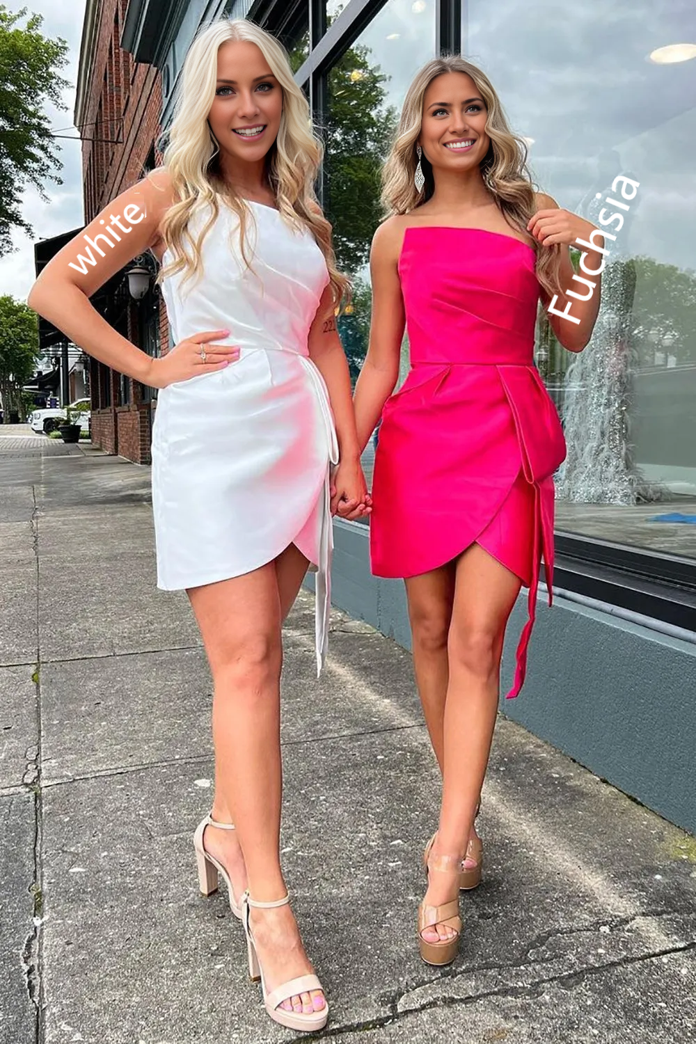 Weitese Prom Dress Store Trendy Sheath Strapless White/Fuchsia Short Homecoming Dress Formal Women's Dresses