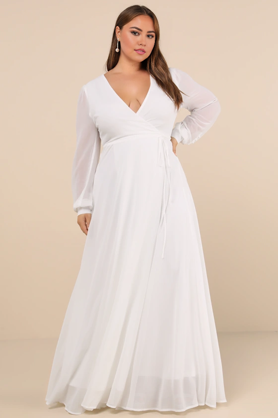 Weitese Formal Women's Dresses Deep V Neck White Long Sleeve Slit Wrap Dress Prom Dress Stores