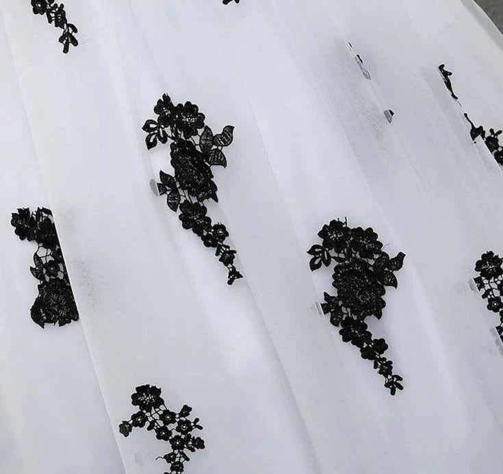 Weitese Formal Women's Dresses Strapless Beautiful White and Black Long Prom Dress Ball Gown Wedding Dress Prom Clothing